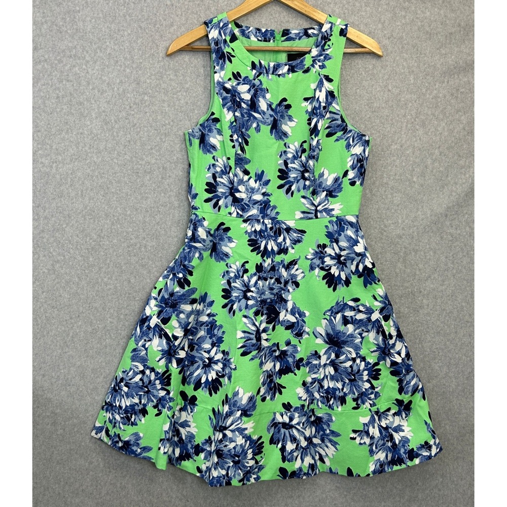 J.Crew Size 6 Fit and Flare Sleeveless Dress Mint Green Blue Floral Prep Spring